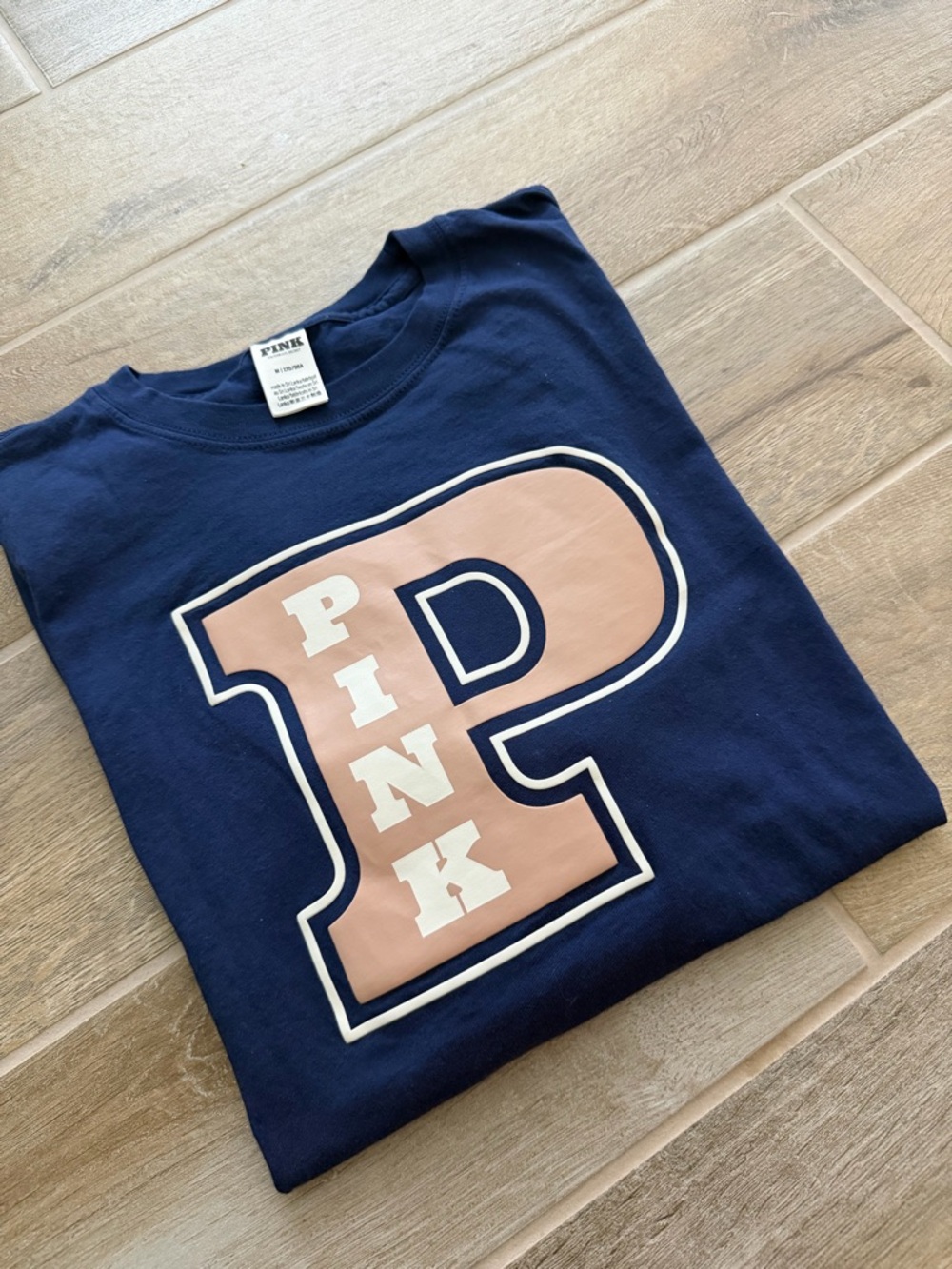 PINK Victoria's Secret Navy Crewneck Tee with Black Logo Tag